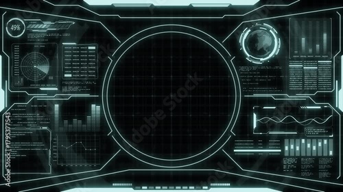 Digital HUD futuristic background motion graphic element cyber generated. Future technology interface data sci-fi display screen. Artificial intelligent analytic simulation, loop able video background