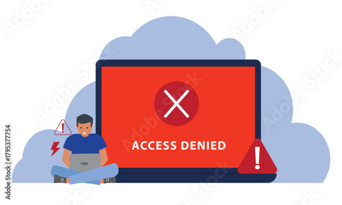 Access denied sign on a laptop. User is blocked. Not allowed sign. Restricted and prohibition forbidden access