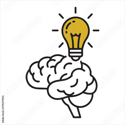 Brain with a glowing light bulb symbolizes idea and innovation Vector, illustration