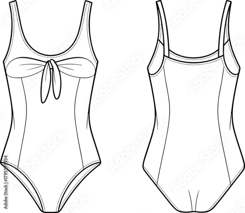 Women's Sleeveless Utility Shirtdress with Belt, Flap Pockets, and Fully Pleated Skirt CAD Vector Technical Drawing