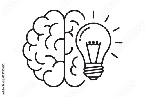 Brain and light bulb icon symbolizing creativity and innovation. Vector, illustration