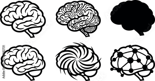 Brain icons set with different conceptual design styles showing mind and intelligence vector illustration