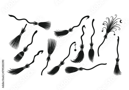 Broom witch silhouettes set