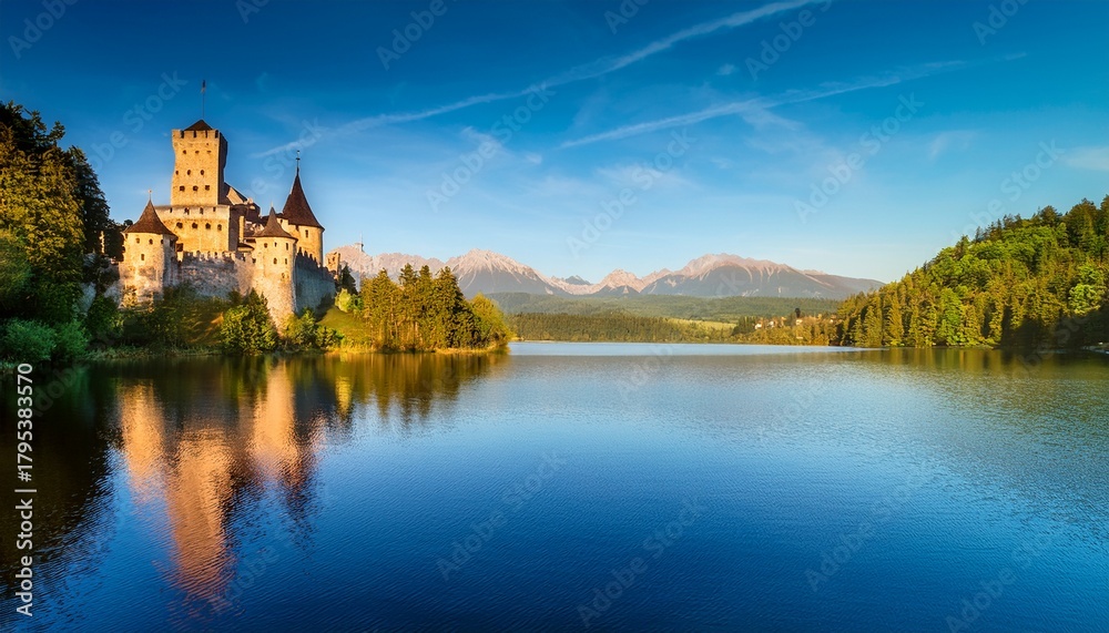 Fototapeta premium scenic lake and castle