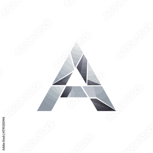 Geometric capital letter A logo composed of silver and gray polygonal shapes on a white background.