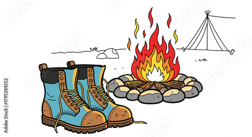 Boots drying by fire