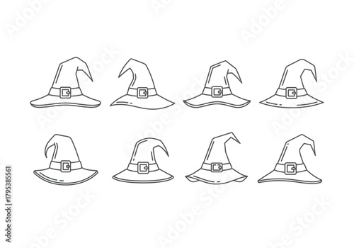 Witch hat line art icon set