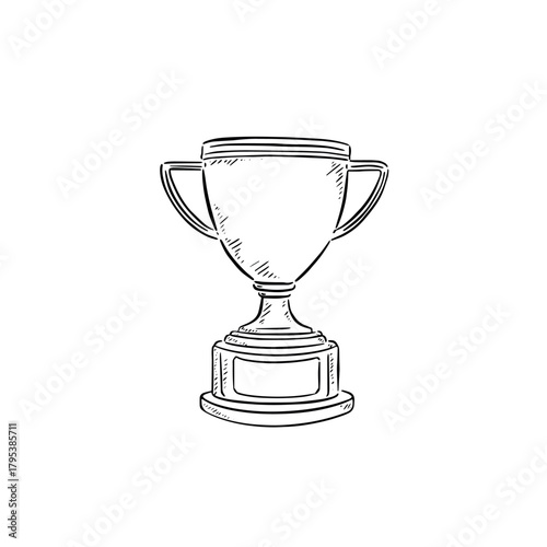 A prize trophy cup hand drawn in black with a blank plaque on the front.
