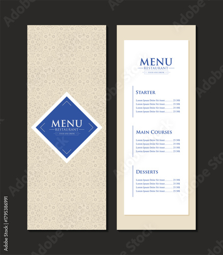 Classic Decorative Restaurant Menu Template Design with Pattern Background