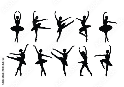 Ballerina silhouettes in various dance poses