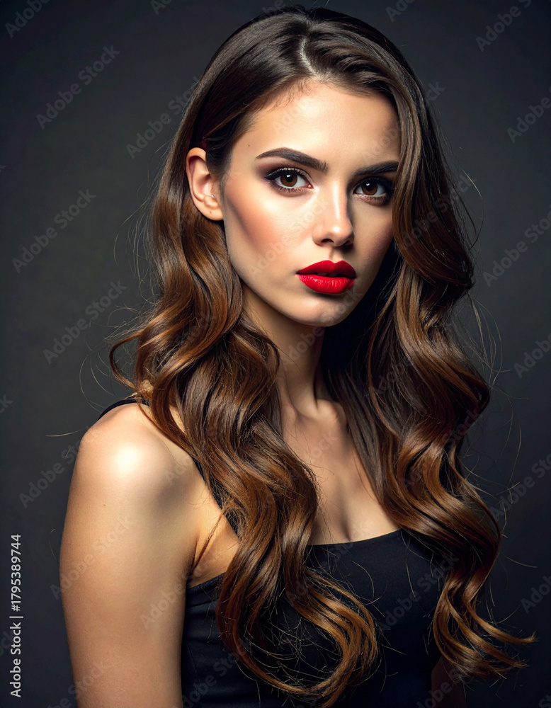 Fototapeta premium Glamorous portrait of a young woman studio setting fashion photography elegant atmosphere close-up shot beauty concept