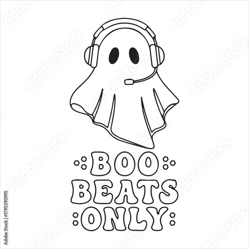 Ghost dj with headphones and microphone says boo beats only Vector, illustration
