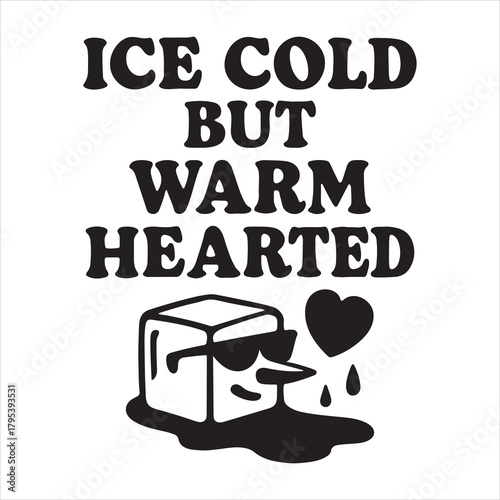 Ice cold but warm hearted cartoon melting ice cube with heart Vector, illustration