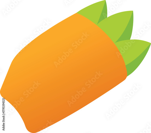 Cartoon Tamale Illustration with Orange Body and Green Leaves in Stylized Design