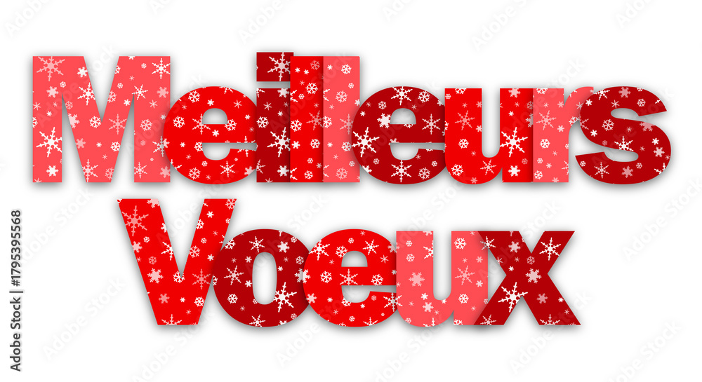 Fototapeta premium MEILLEURS VOEUX (HAPPY NEW YEAR in French) red typography banner with snowflakes on transparent background