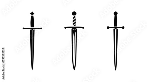 Three distinct black sword silhouettes symbolize power, history, and combat readiness for impactful design projects