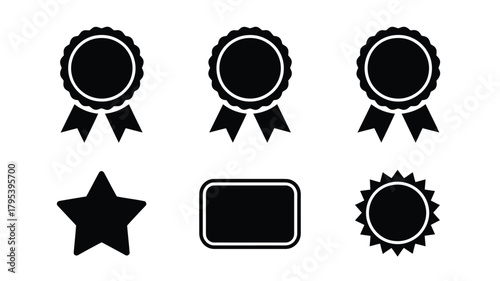 Award ribbons, star, badge, and sunburst icons symbolizing achievement, recognition, and excellence for modern design projects
