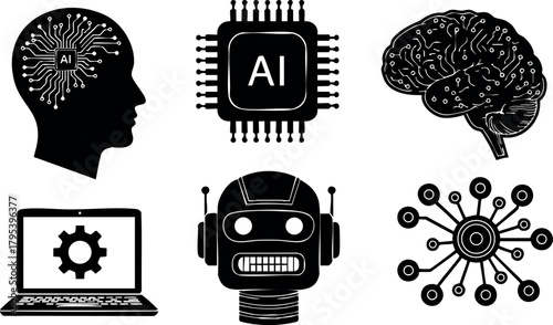 Artificial intelligence human brain technology robot computer chip digital concept vector illustration