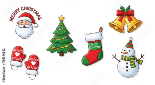 A delightful assortment of festive holiday icons, perfect for crafting heartwarming seasonal greetings and spreading joyous cheer
