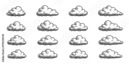 Black cloud pattern, flat vector illustration, simple sketch design