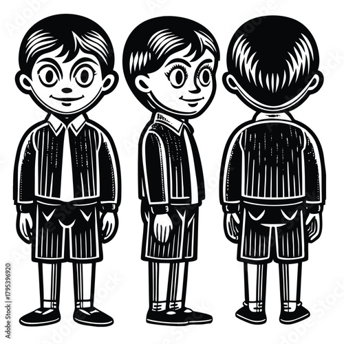 Schoolboy Character Turnaround Sheet (Engraving Style)