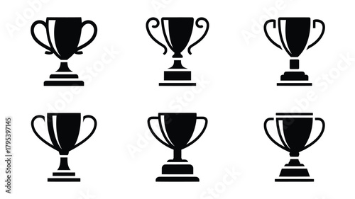 Celebrate achievement with these modern trophy icons, perfect for awards ceremonies, sports recognition, and business success.
