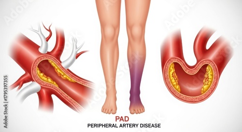 Peripheral artery disease pad anatomy leg circulation blood flow disease medical science illustration