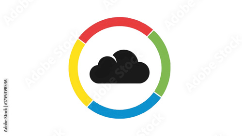Vector illustration of cloud icon with colorful segments in a circle on a transparent background