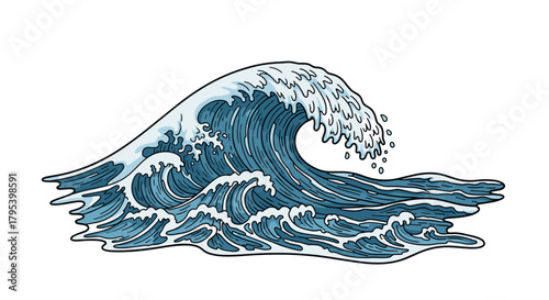 Stylized ocean wave illustration in blue and white colors  Digital Detox & Digital Wellbeing icon set