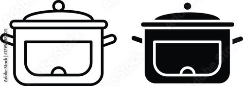 Kitchen Cooking Pot Stockpot with Lid Outline and Solid Vector Silhouette and Pictogram..eps