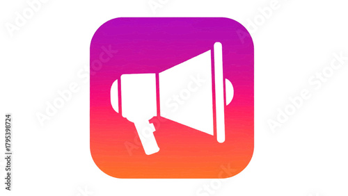Vector illustration of megaphone icon with a purple and orange gradient background on a transparent background