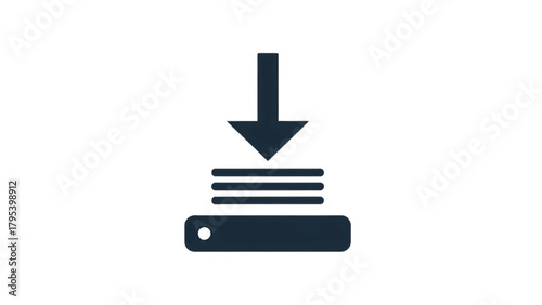 Vector illustration of icon of a download arrow pointing to a stack of files on a hard drive, on a transparent background