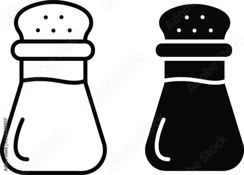 Kitchen Table Salt Pepper Spice Condiment Shaker Outline and Solid Vector Silhouette and Pictogram..eps