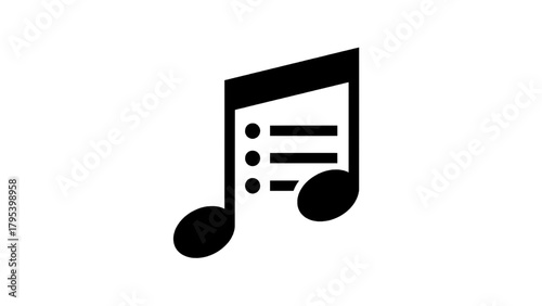 Vector illustration of black musical note with checklist icon on a transparent background