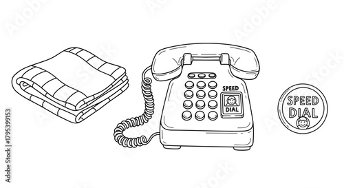 Vintage telephone with speed dial next to a folded blanket  Age-Tech & Smart Home for Seniors