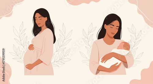 A woman's journey through pregnancy and motherhood embracing new life.