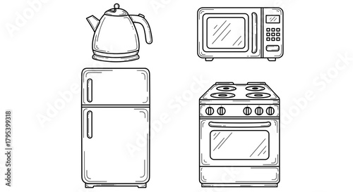 Kitchen appliances including kettle, refrigerator, microwave, and oven  Age-Tech & Smart Home for Seniors