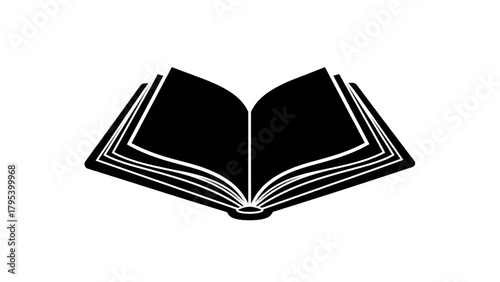 Vector illustration of open book icon, black silhouette, on a transparent background