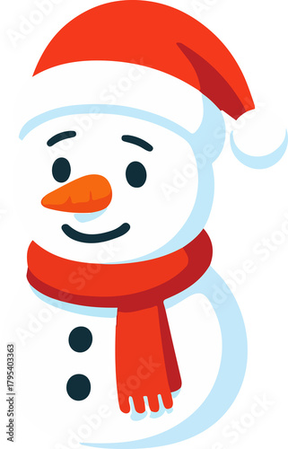 Cheerful Cartoon Snowman with Santa Hat and Scarf for Winter Holidays