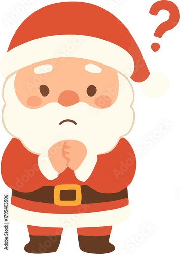 Confused Santa Claus Cartoon Character Pondering Question Mark Icon