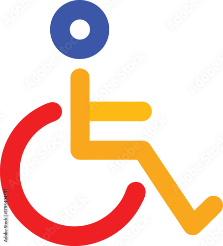 Colorful wheelchair accessibility symbol representing inclusivity and equal access for people with disabilities and mobility challenges