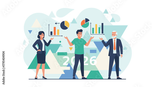 Business team analyzing financial data charts for strategic planning in 2026