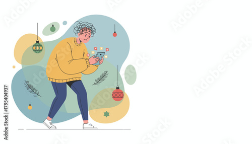 Person overwhelmed by holiday social media notifications and digital stress Tangled mind