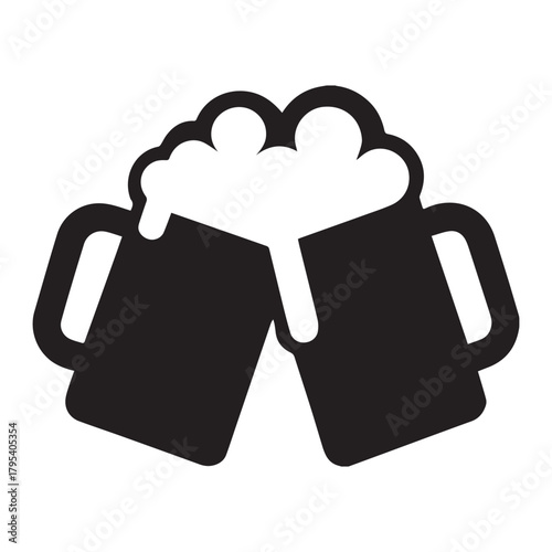 Two Beer Mugs Clinking Together silhouette icon