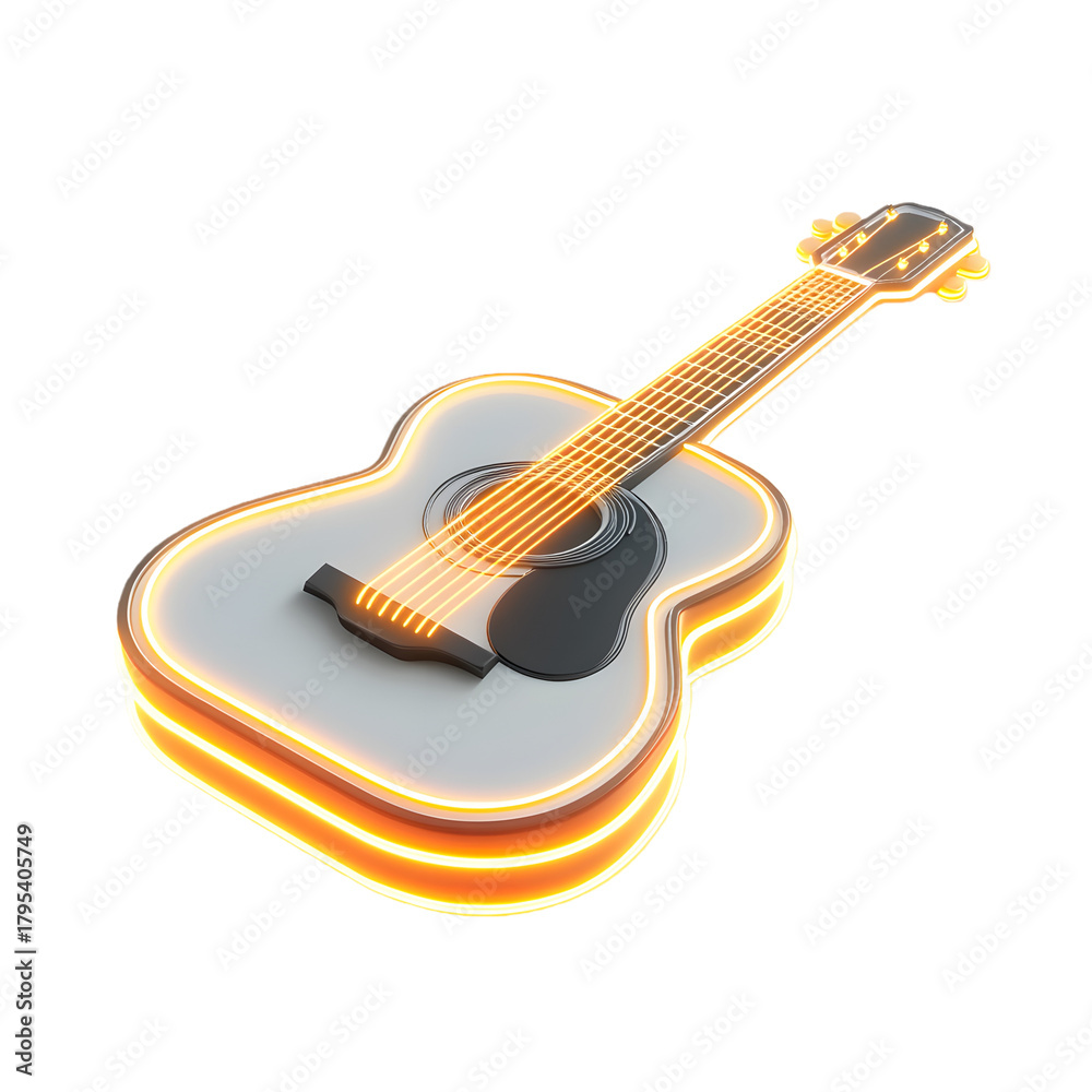 Obraz premium Neon - lit acoustic guitar with glowing strings and sleek design