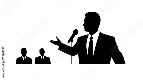 transparent background silhouette businessman speaking at microphone .vector icon