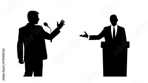transparent background silhouette businessman speaking at microphone .vector icon