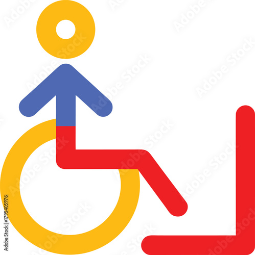 Accessibility symbol design for disabled people using wheelchair easy access and ramp facility in bright colors