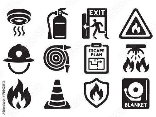 Fire Safety Sign Icon Collection