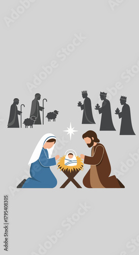 Nativity Scene Depicting Mary Joseph and Baby Jesus in a Manger.